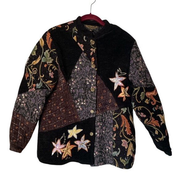 Vtg. Alex Kim Women's Patchwork Embroidered Tapestry Wearable Art Jacket Sz PL - Picture 1 of 9